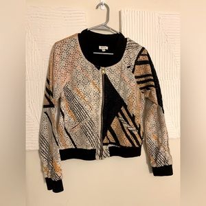 Anthropologie X Weston Cropped Printed Lace Bomber Jacket